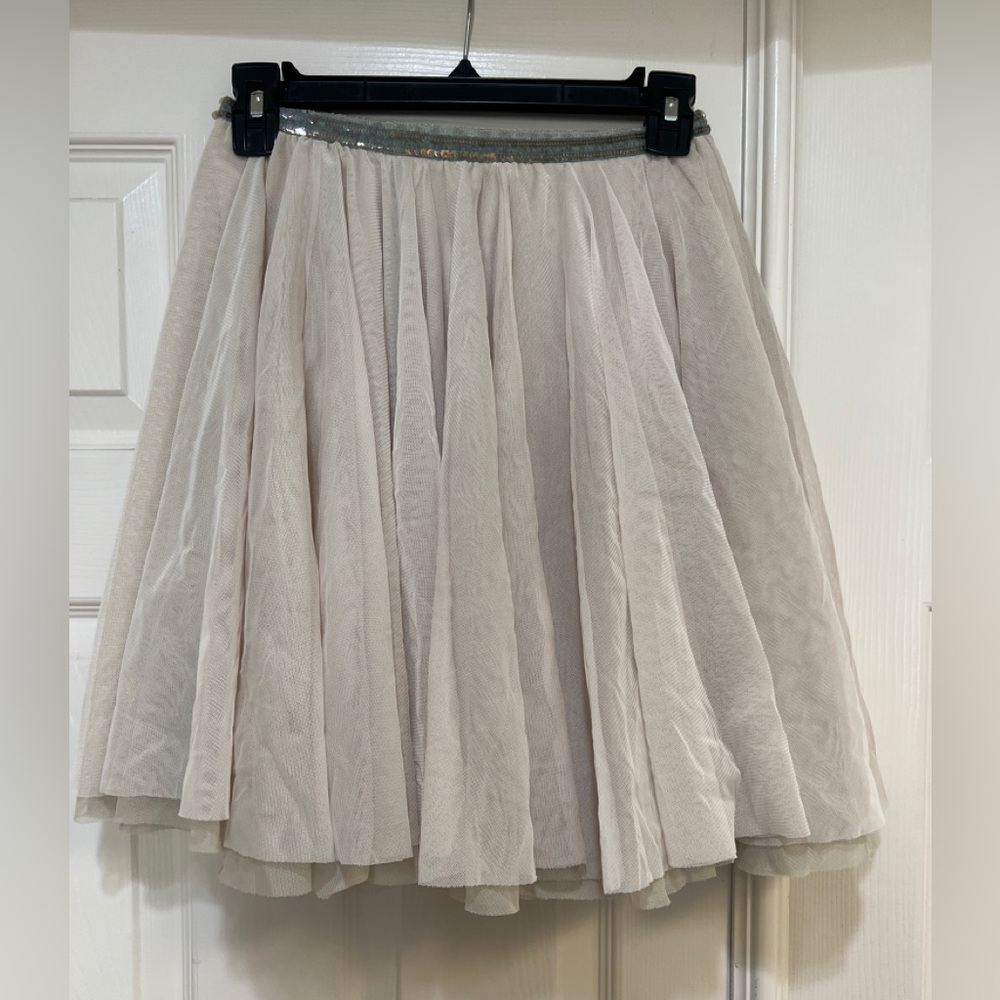 Unbranded Tulle Layered A-Line Full Skirt beige stretch sequins‎ waist small